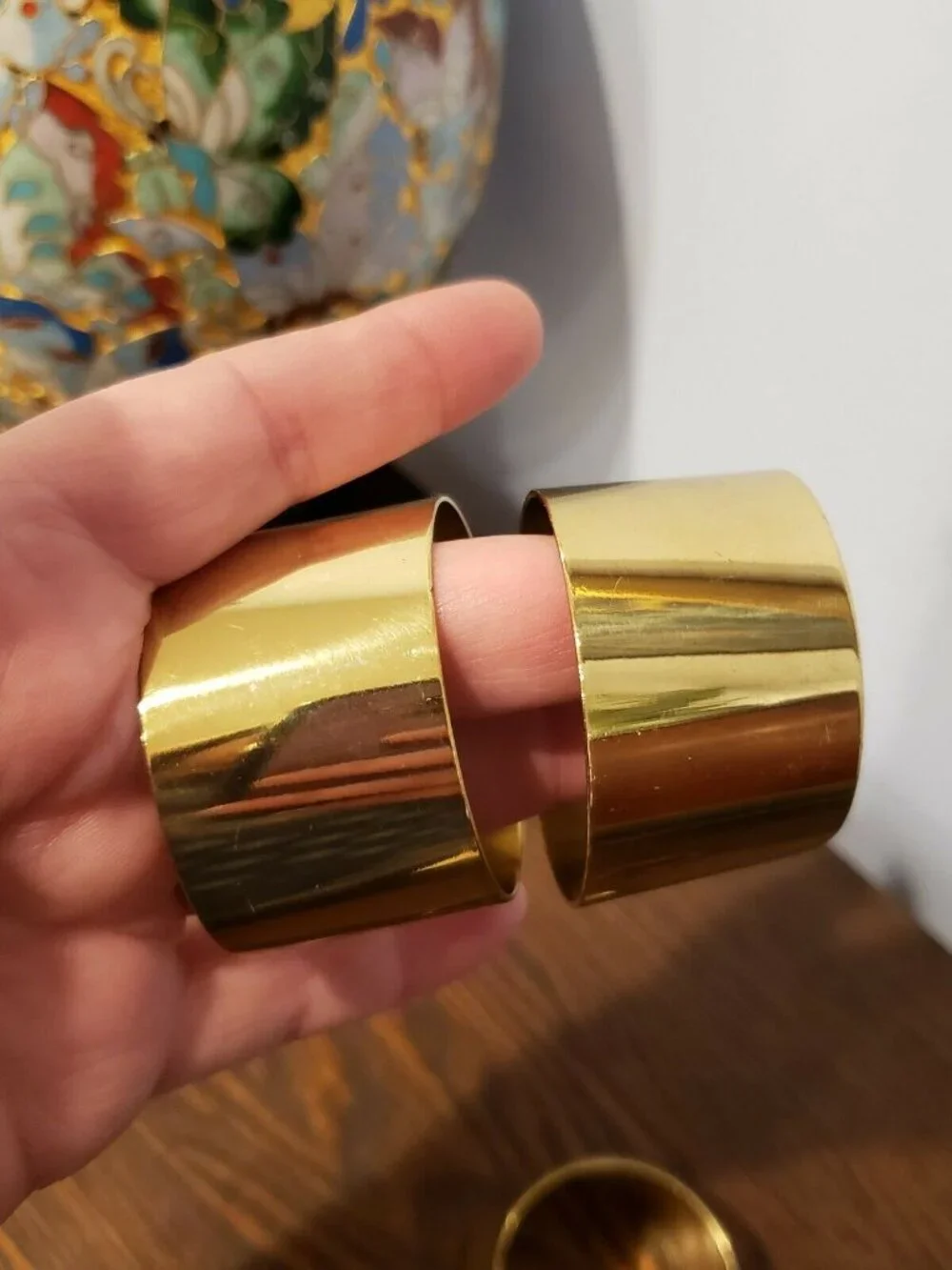 Vintage Slanted Brass Napkin Rings Lot Set of 4 READ
